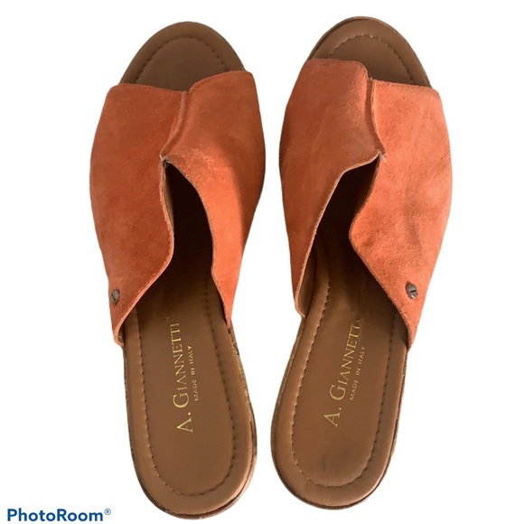 A. Giannetti Orange Suede Wedge Slides Sz 9.5 - Picture 5 of 8